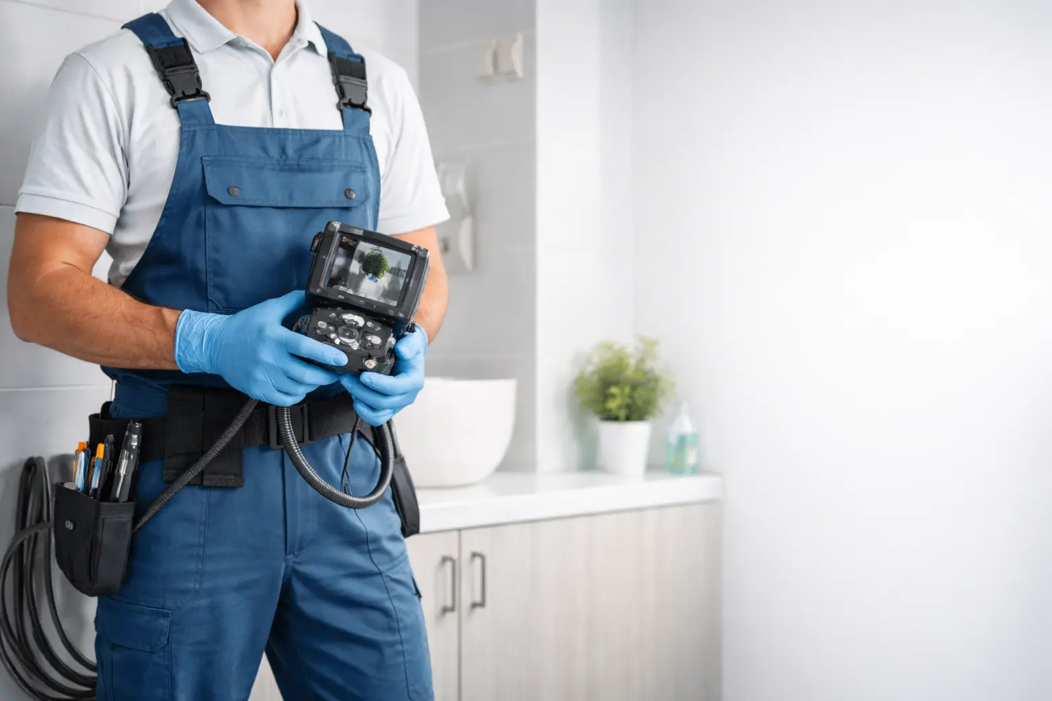 Мастер «Без Засоров» с камерой для видеодиагностики труб — прочистка канализации в Калуге