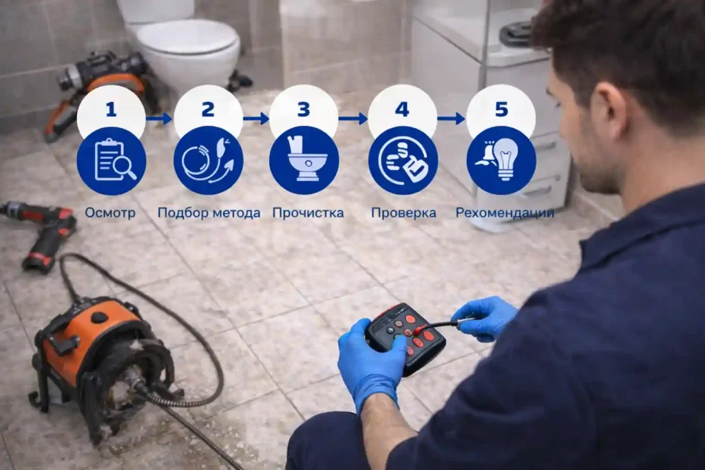 Как проходит устранение засора: осмотр, подбор метода, прочистка, проверка и рекомендации (Калуга)