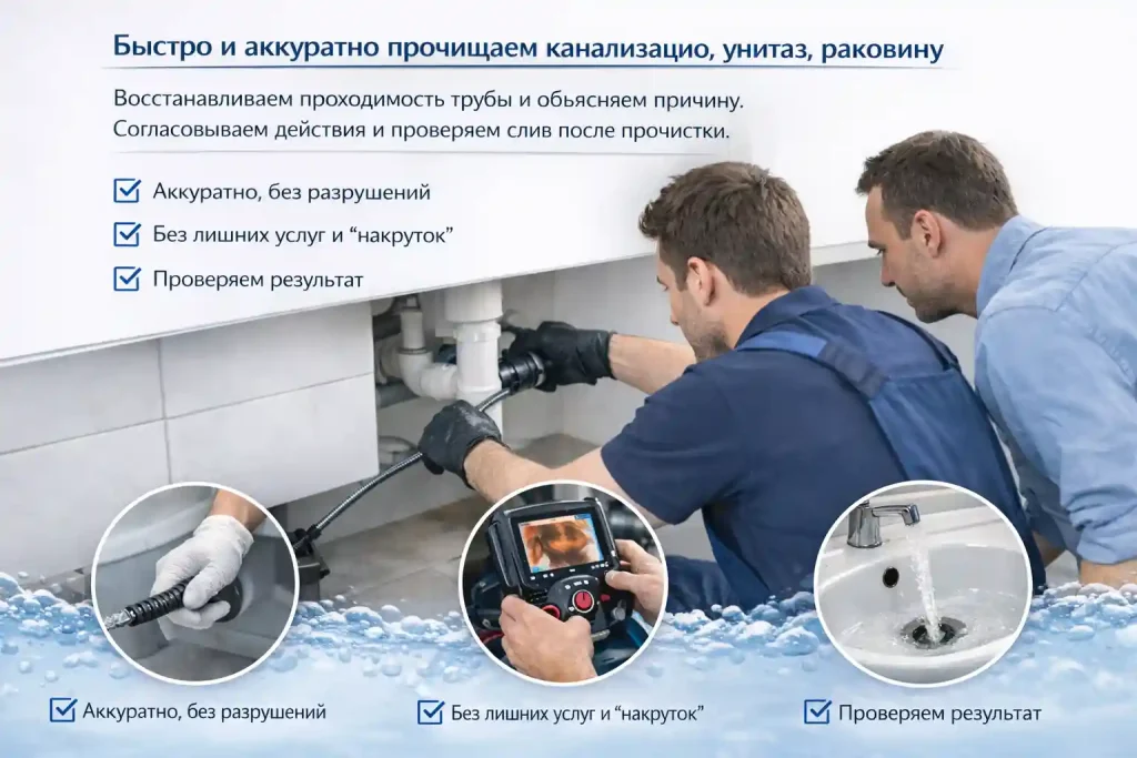 Наш подход к прочистке труб в Калуге — аккуратно, без лишних услуг, проверяем слив после работ