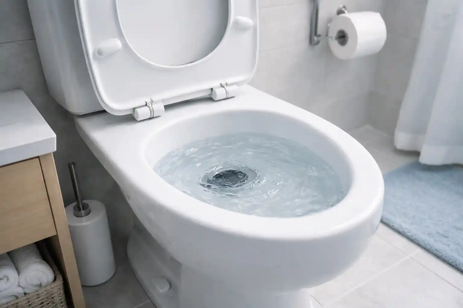 Унитаз и выпуск: поднялся уровень воды, требуется прочистка унитаза