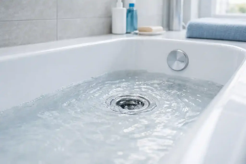 Ванная и душ: вода уходит медленно, причина — волосы и мыльный налёт в сливе