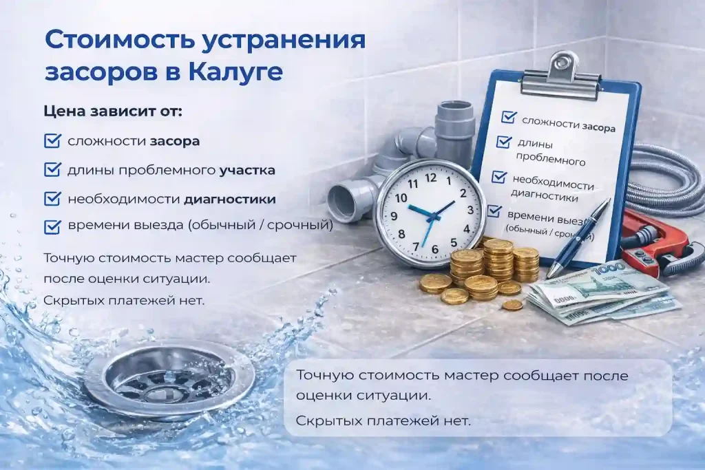 Стоимость устранения засоров в Калуге — от чего зависит цена услуги