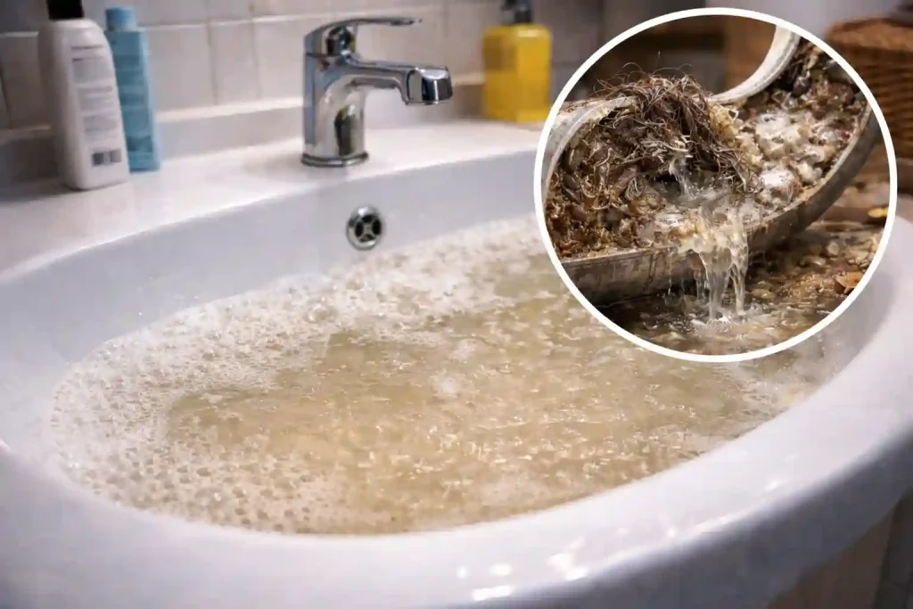 Засор в ванной или душевой: волосы и мыльный налёт в сливе