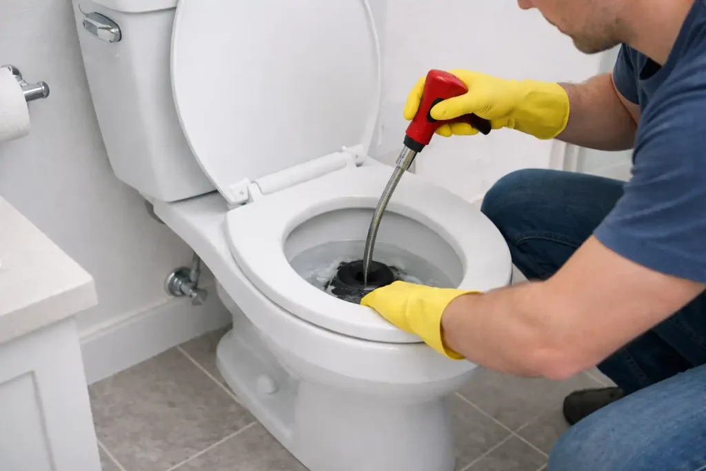 Использование сантехнического троса для устранения засора в унитазе