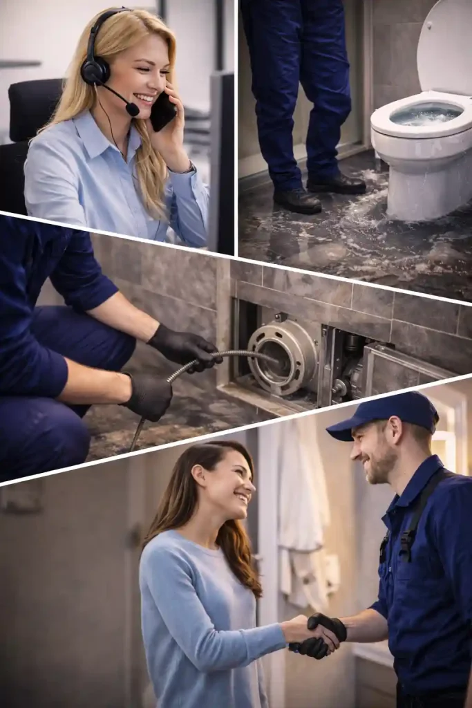 Как проходит аварийная прочистка канализации в Калуге — этапы: осмотр камерой, прочистка тросом, гидродинамика, проверка слива