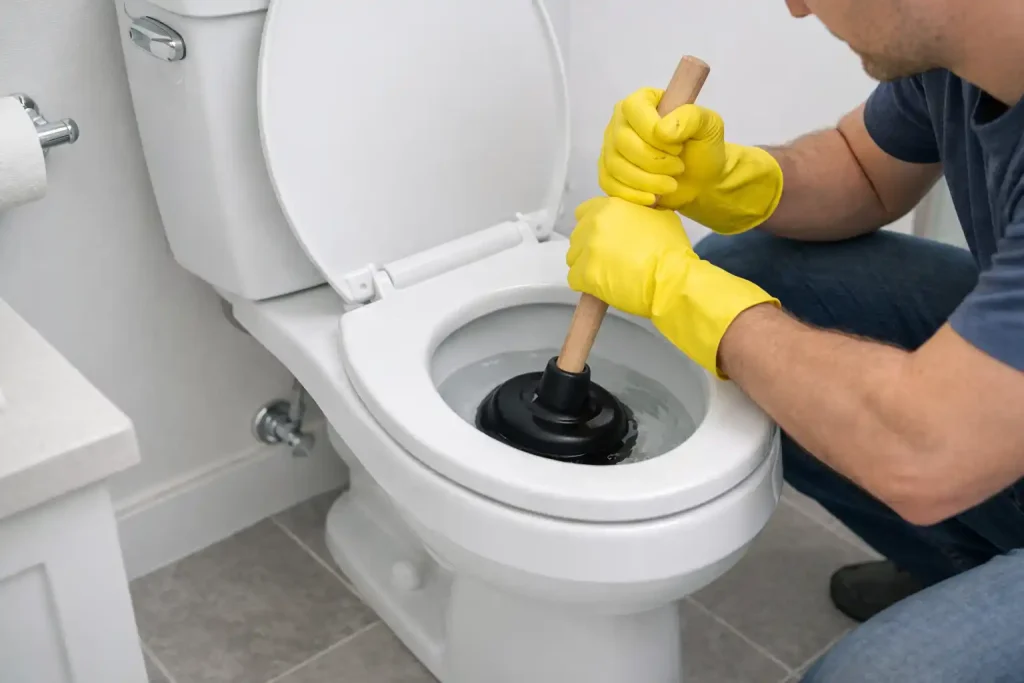 Правильное использование вантуза для прочистки засора в унитазе